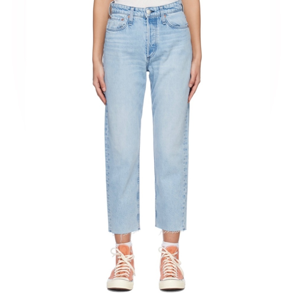 Topshop Straightraw Hem Blue Jeans - W26 X L32